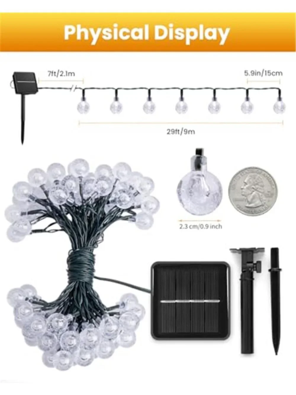 Solar String Lights Outdoor 60 LED 36FT with 8 Lighting Modes, Waterproof Solar